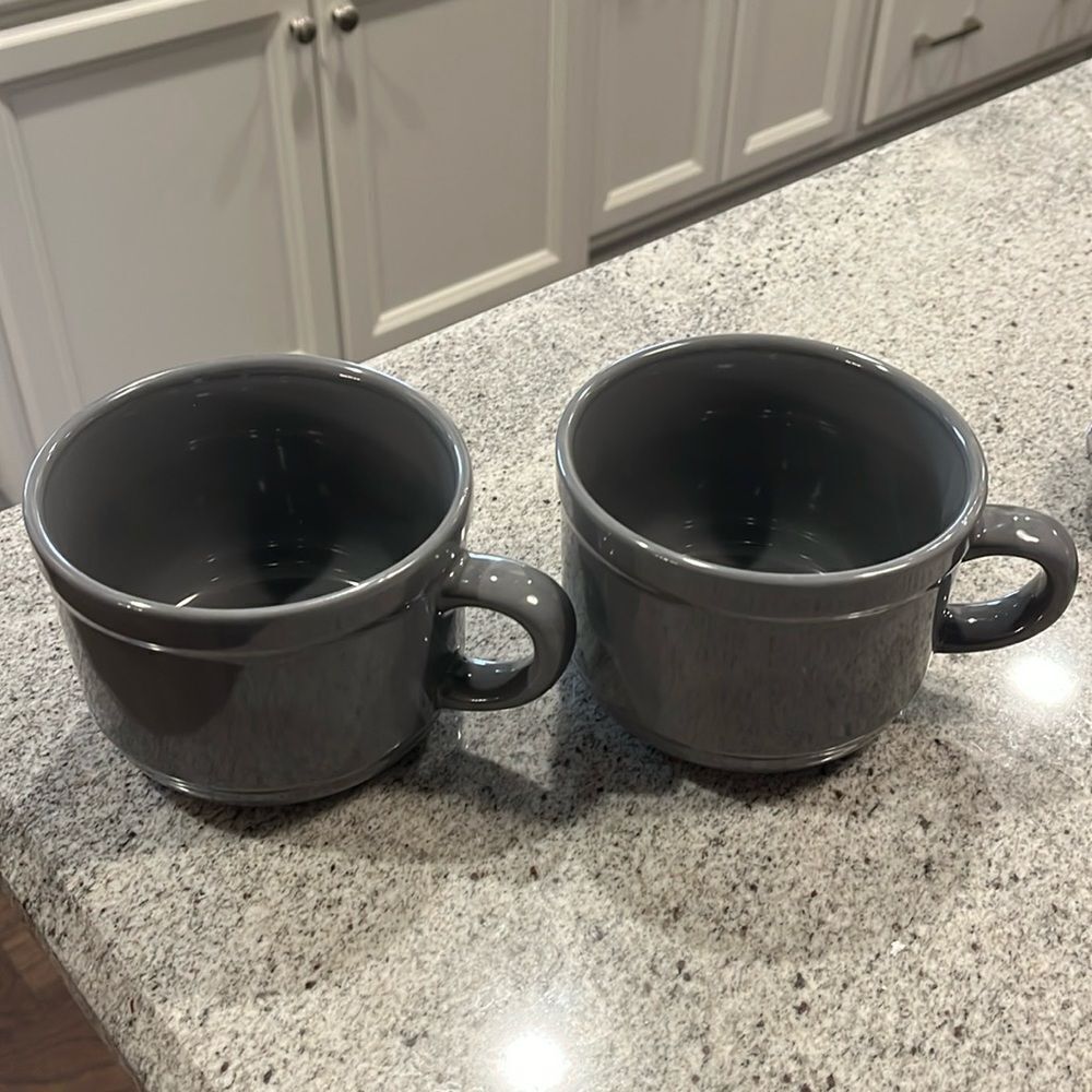 Gray Grey China Made Stoneware Oversized Soup Mug Cup Set Of 2